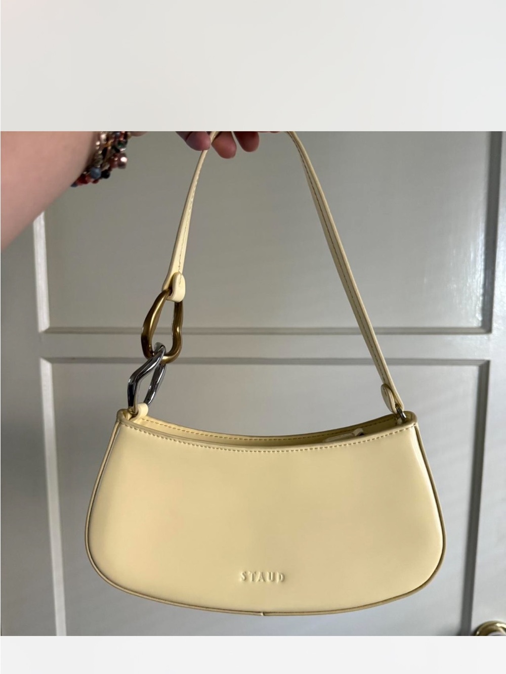 STAUD Pale Lemon Leather Shoulder Bag
